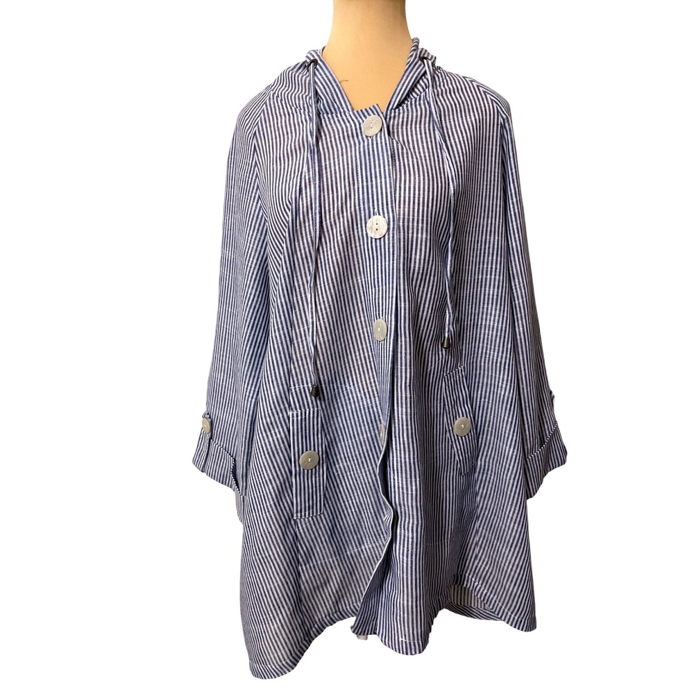 Jones & Co Jones New York Striped Hooded Jacket Shirt 1X Casual Coastal Nautical